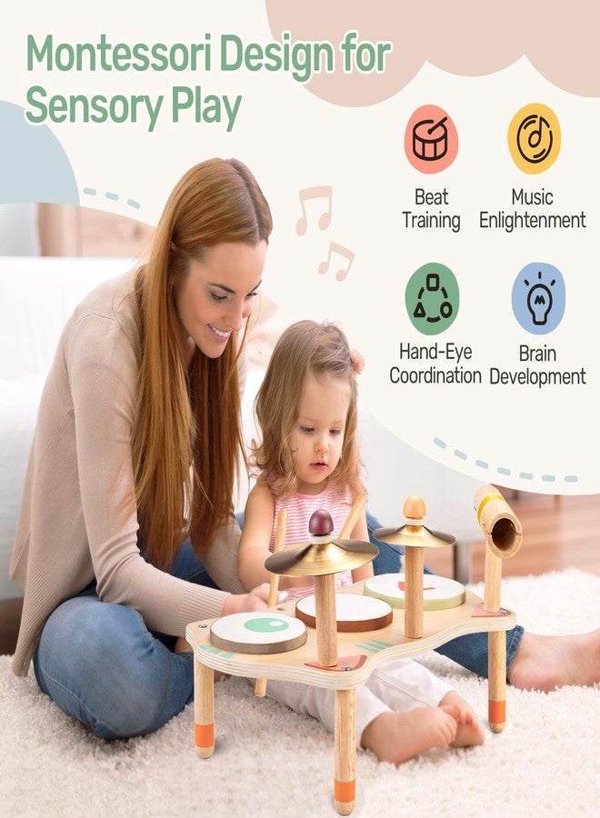 WINGYZ Kids Drum Set for Toddlers, All-in-One Montessori Musical Instruments - Wooden Music Toys for Baby, Neutral Colors, Sensory Preschool Drum Kit, Birthday Gifts for Boys Girls - Image 4
